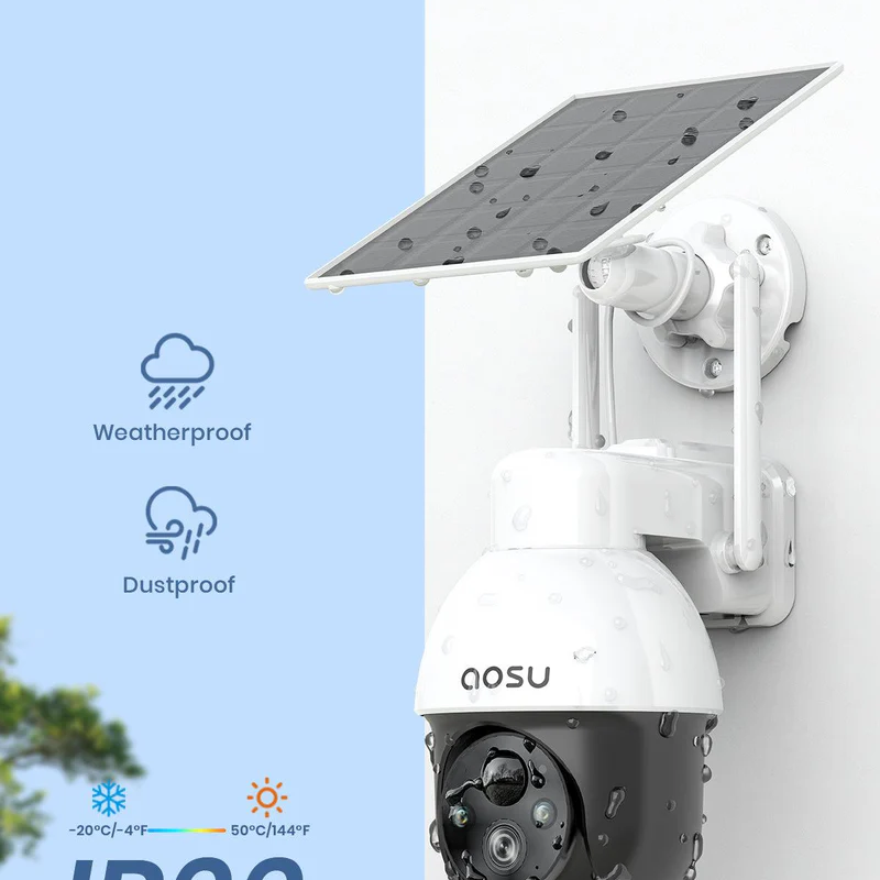 AOSU Solar Security Camera Wireless Outdoor Panoramic PTZ