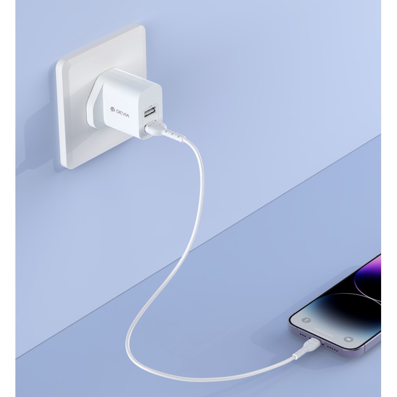Devia Smart Series 2.4A Dual USB Charger Set with Lightning Cable (UK Plug) White