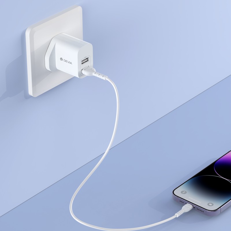 Devia Smart Series 2.4A Dual USB Charger Set with Lightning Cable (UK Plug) White