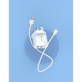 Devia Smart Series 2.4A Dual USB Charger Set with Lightning Cable (UK Plug) White