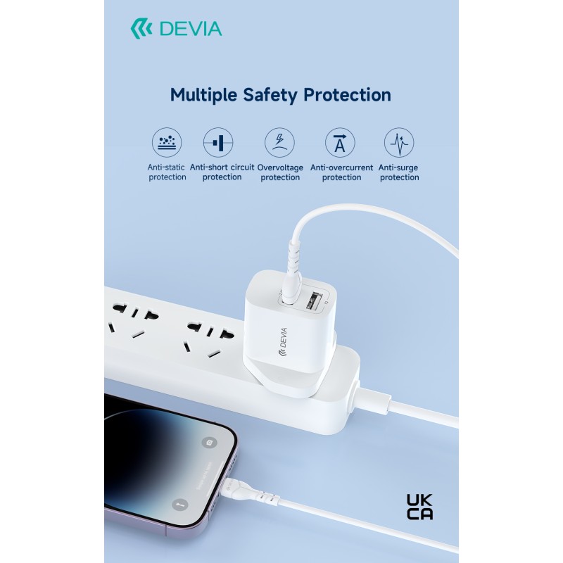 Devia Smart Series 2.4A Dual USB Charger Set with Lightning Cable (UK Plug) White