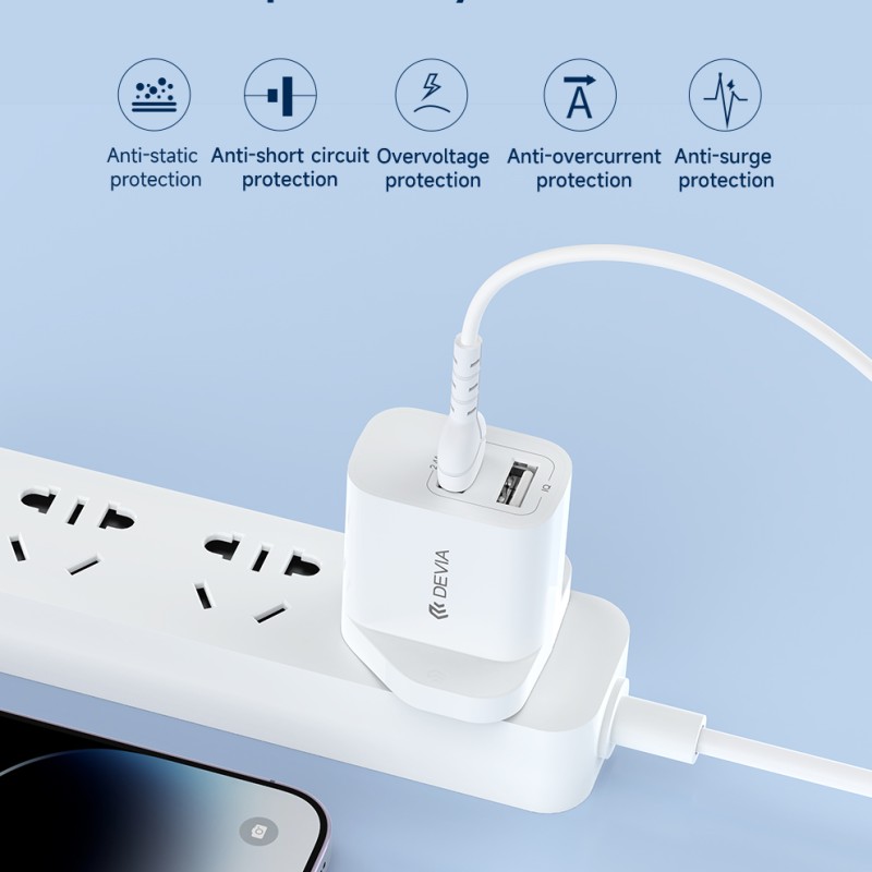 Devia Smart Series 2.4A Dual USB Charger Set with Lightning Cable (UK Plug) White