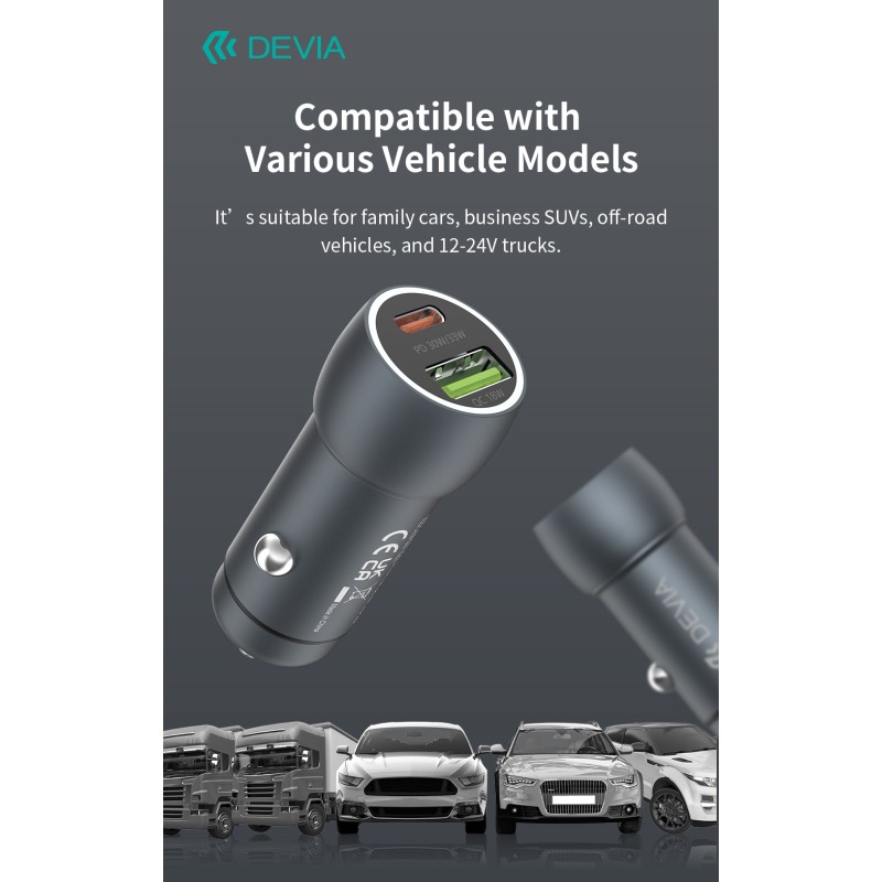 Devia Extreme Speed Series PD 30W + QC3.0 18W Metal Fast Car Charger