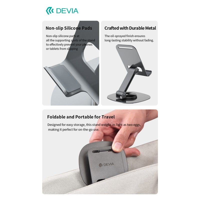 Devia Adjustable & Foldable 360° Metal Cell Phone Holder Grey