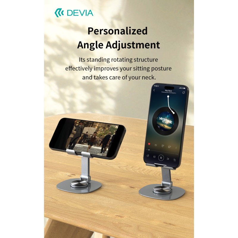 Devia Adjustable & Foldable 360° Metal Cell Phone Holder Grey