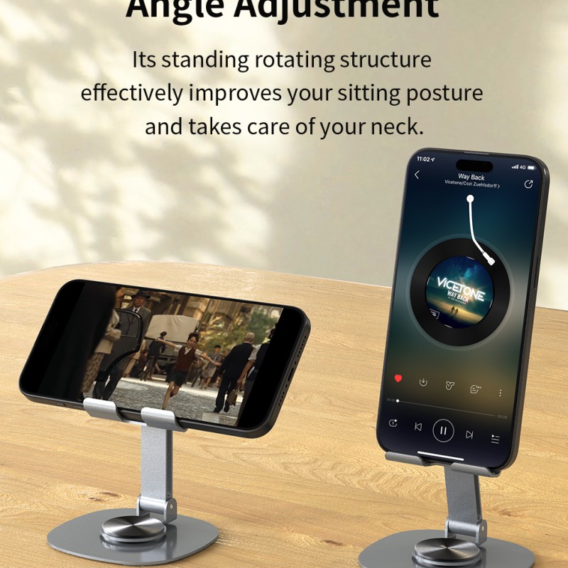 Devia Adjustable & Foldable 360° Metal Cell Phone Holder Grey