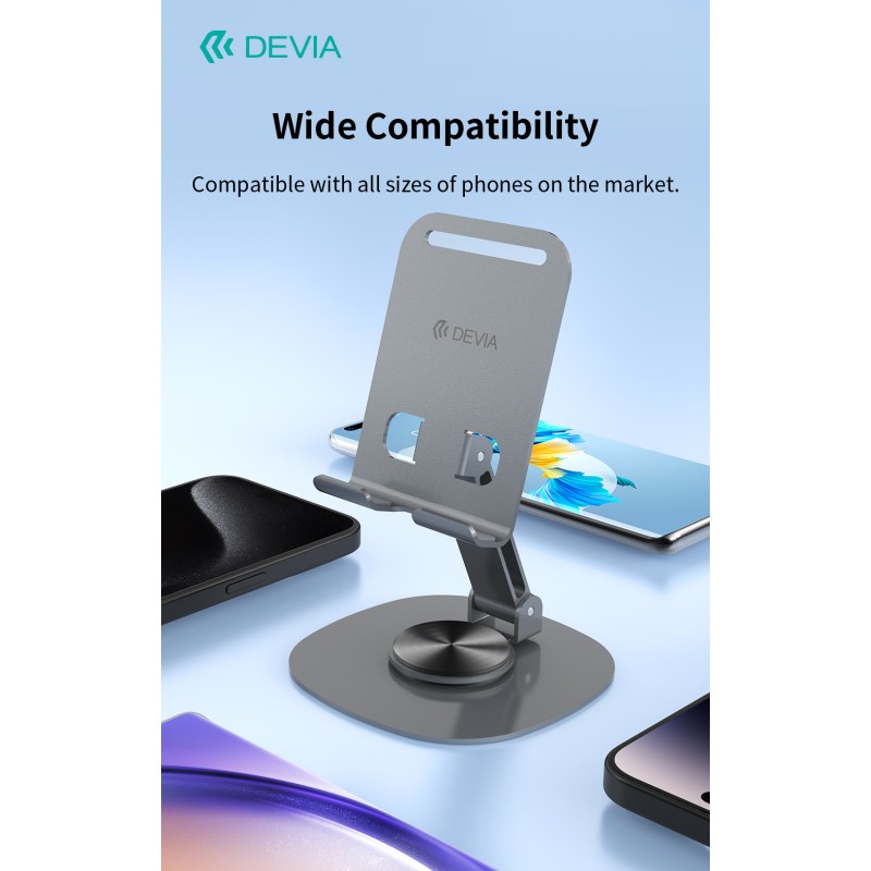 Devia Adjustable & Foldable 360° Metal Cell Phone Holder Grey