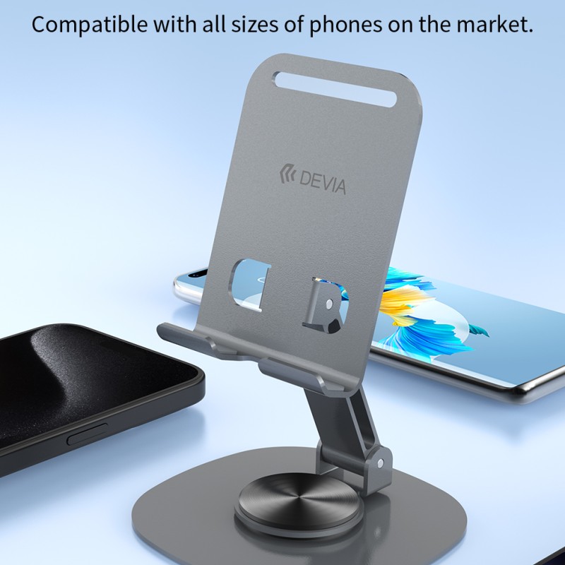 Devia Adjustable & Foldable 360° Metal Cell Phone Holder Grey