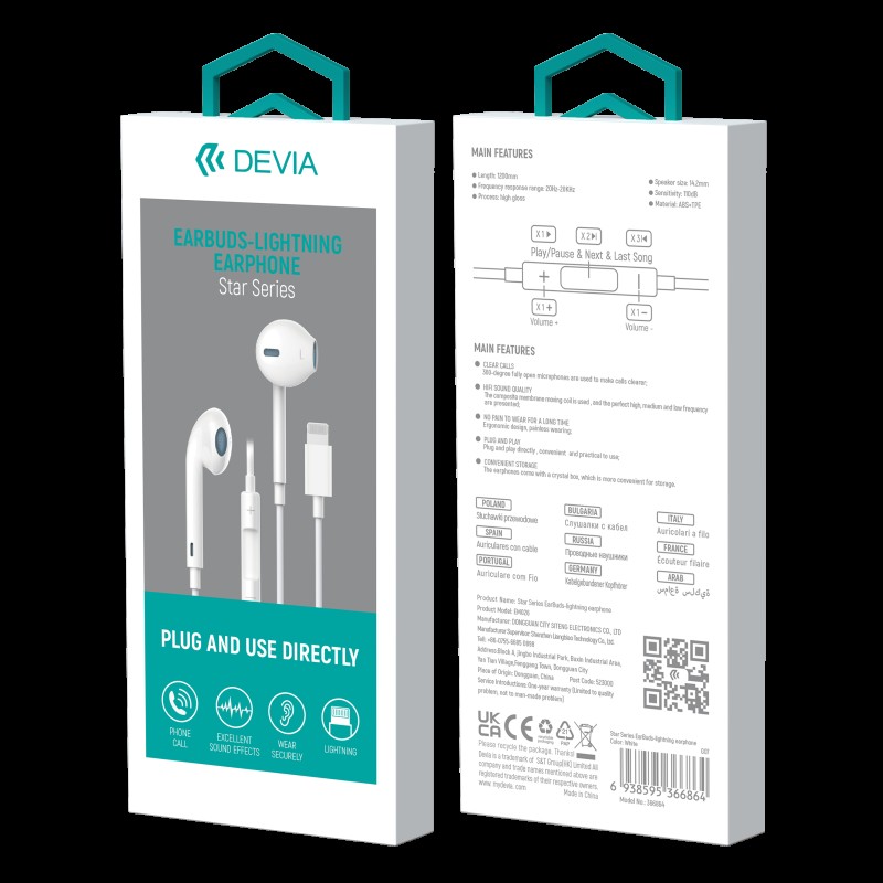 Devia Lightning Earphone White