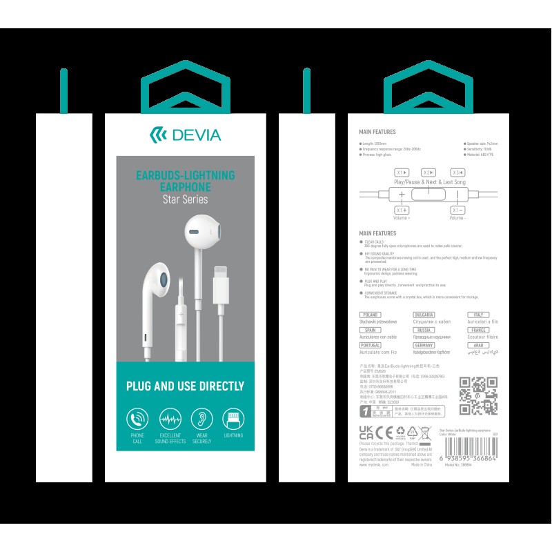Devia Lightning Earphone White