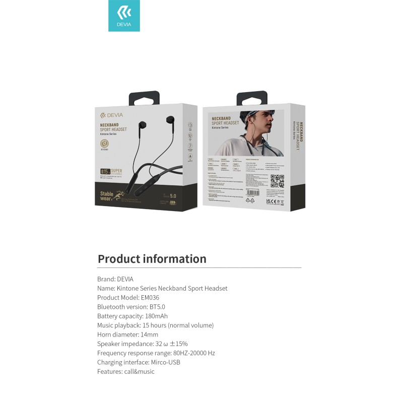 Devia Neckband Sport Wireless Earphone Black