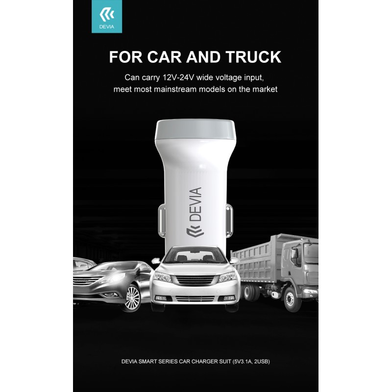 Devia Dual USB 5V White Car Charger