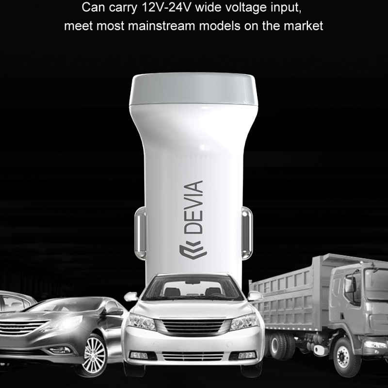 Devia Dual USB 5V White Car Charger