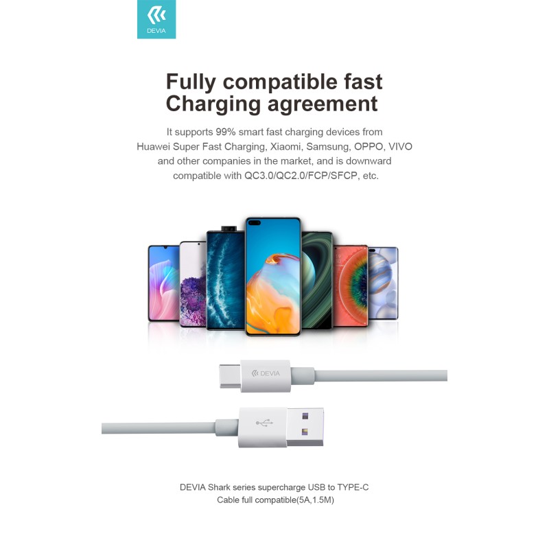 Devia USB-A to Type-C Cable 1.5m White