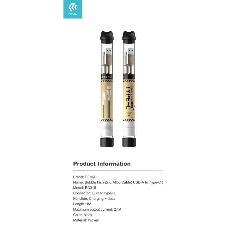Devia USB-A to Type-C Cable 1m 2.1A