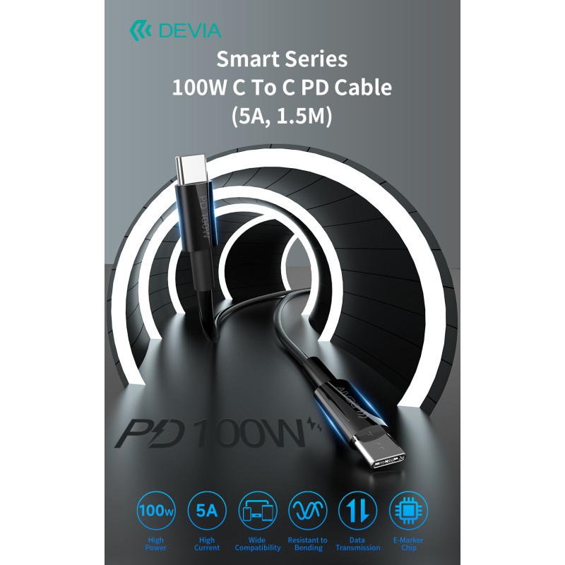 DEVIA SMART SERIES 100W C TO C PD CABLE (5A,1.5)