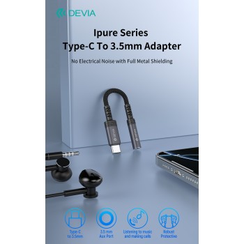 Devia Type-C to 3.5mm Audio Adapter with Charging Black