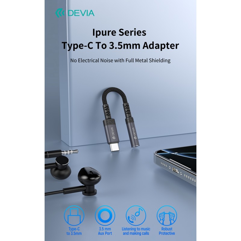 Devia Type-C to 3.5mm Audio Adapter with Charging Black