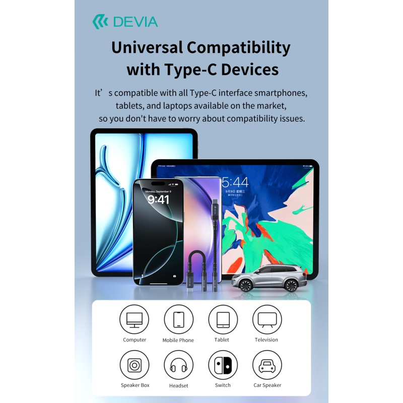 Devia Type-C to 3.5mm Audio Adapter with Charging Black