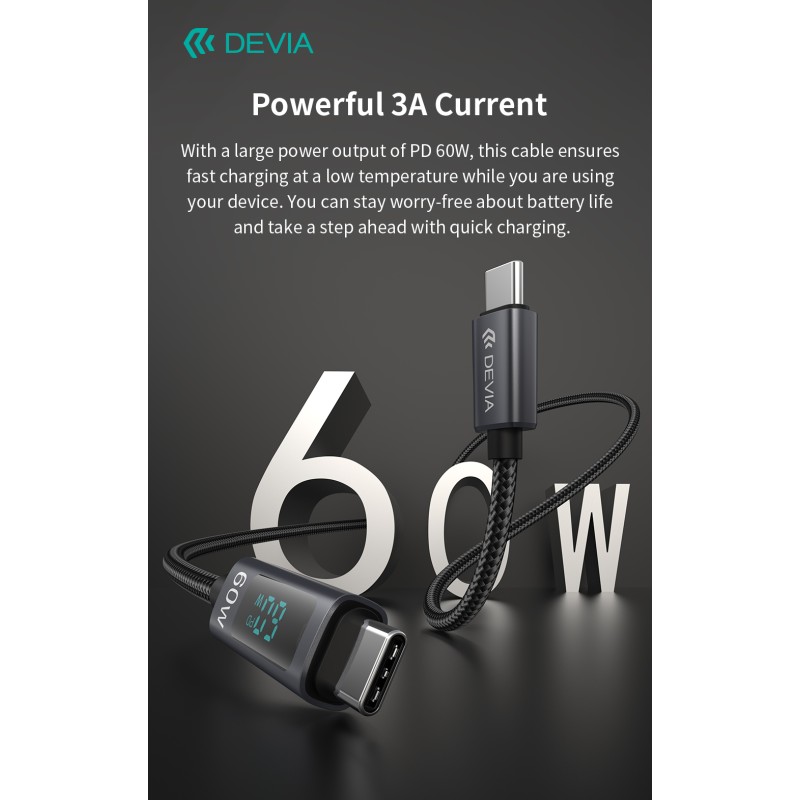Devia Extreme Speed Series C To C PD 60W Metal Woven Fast Cable with Digital Display 1.2m