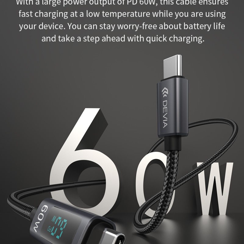 Devia Extreme Speed Series C To C PD 60W Metal Woven Fast Cable with Digital Display 1.2m