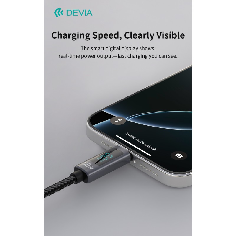 Devia Extreme Speed Series C To C PD 60W Metal Woven Fast Cable with Digital Display 1.2m