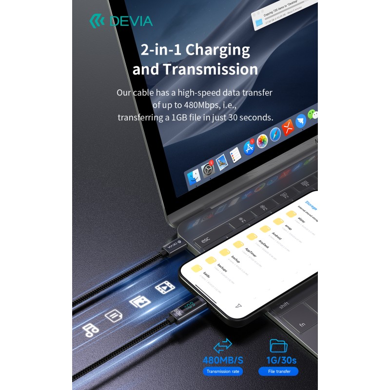 Devia Extreme Speed Series C To C PD 60W Metal Woven Fast Cable with Digital Display 1.2m