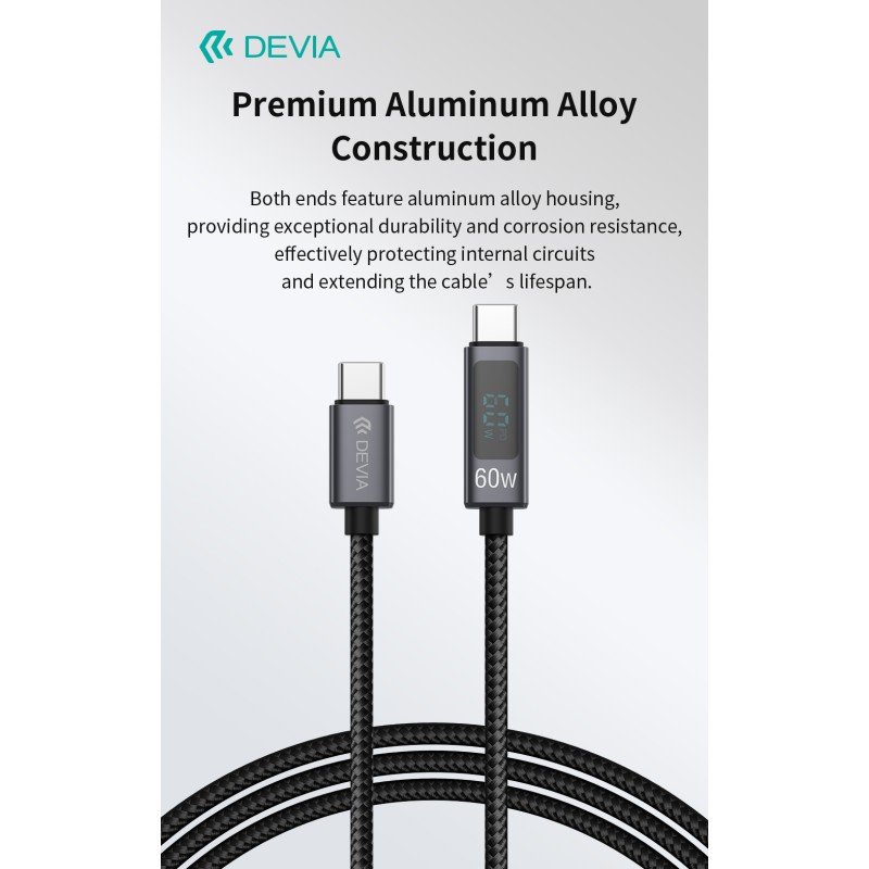Devia Extreme Speed Series C To C PD 60W Metal Woven Fast Cable with Digital Display 1.2m