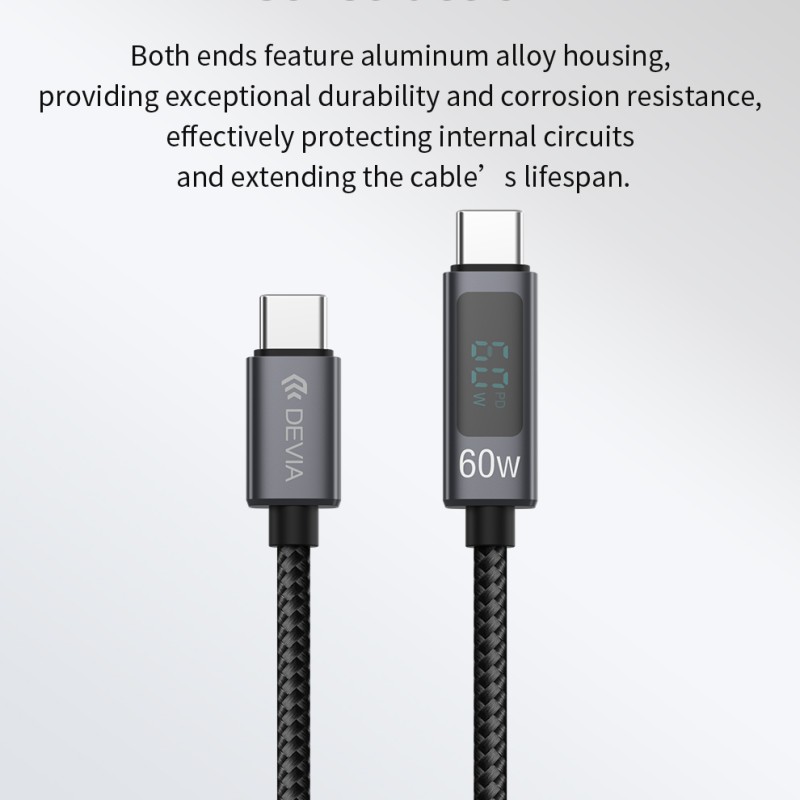 Devia Extreme Speed Series C To C PD 60W Metal Woven Fast Cable with Digital Display 1.2m