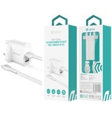 DEVIA SMART 2.4A 2USB CHARGER SET WITH USB-C CABLE(5V UK)(V2).WH