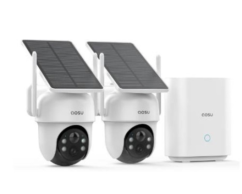 AOSU 2K SOLAR SECURITY CAMERAS WIRELESS OUTDOOR, WITH BASE STATION