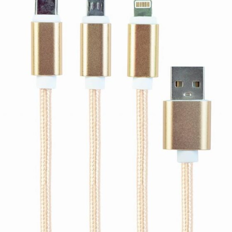 CABLEXPERT USB CHARGING CABLE 3 IN ONE .1M GOLD