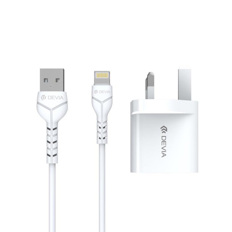 Devia Smart Series 2.4A Dual USB Charger Set with Lightning Cable (UK Plug) White