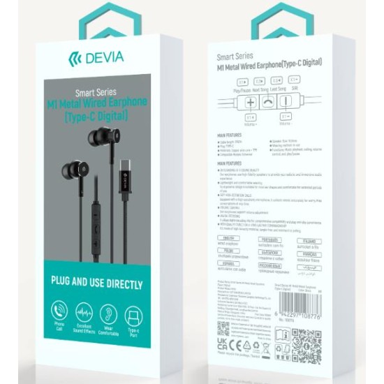 Devia Smart Series Wired Type-C Earphone Black
