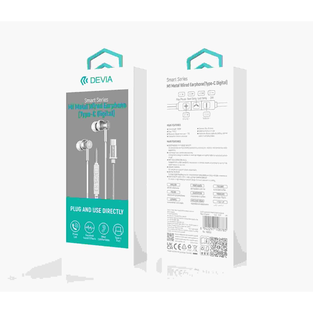 Devia Smart Series Wired Type-C Earphone Silver