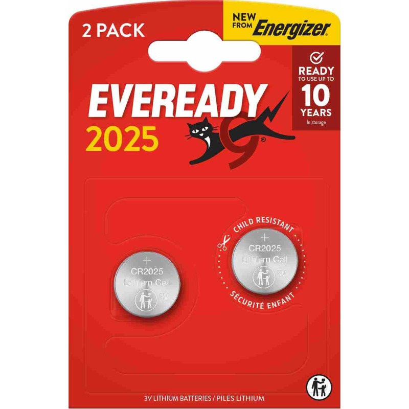 Eveready Lithium CR2025 Button Cell Batteries 2-Pack