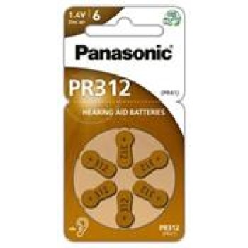 Panasonic PR312 Zinc Air Hearing Aid Batteries 6 Pack