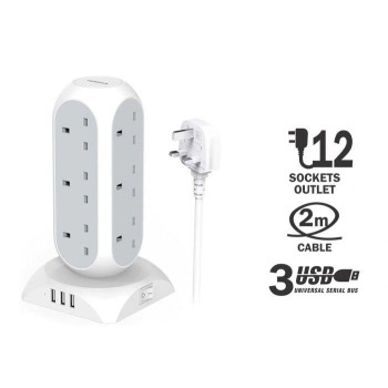 TESSAN (26) SOCKET TOWER 12 WAY + x2 USB + x1 TYPE C