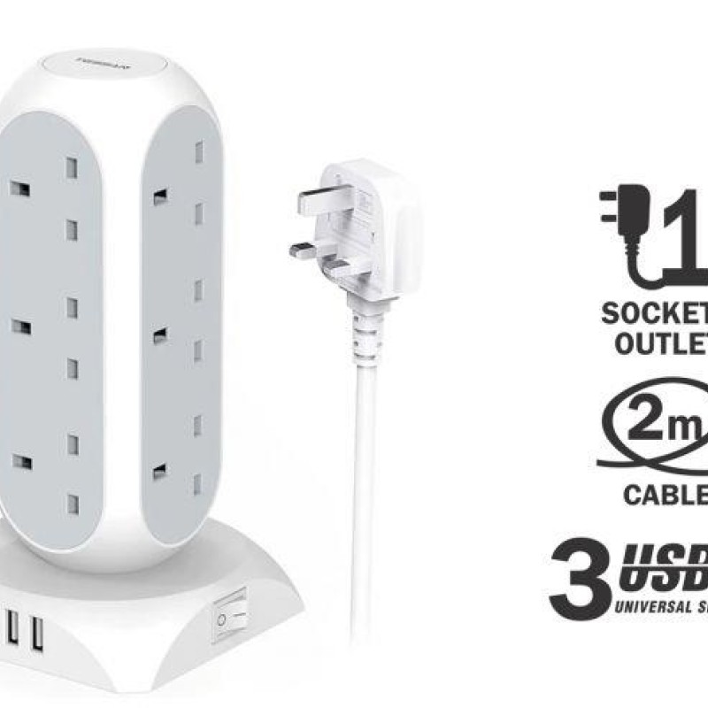 TESSAN (26) SOCKET TOWER 12 WAY + x2 USB + x1 TYPE C