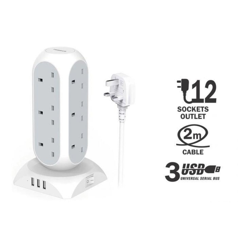 TESSAN (26) SOCKET TOWER 12 WAY + x2 USB + x1 TYPE C