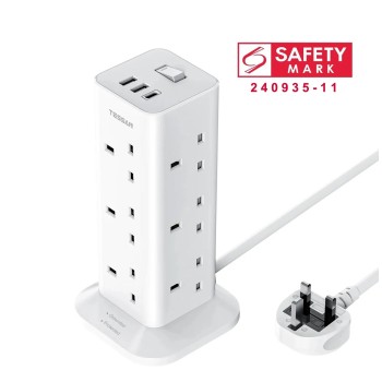 Tessan 12 Way Extension Lead 3m with USB-A x2 + USB-C x1