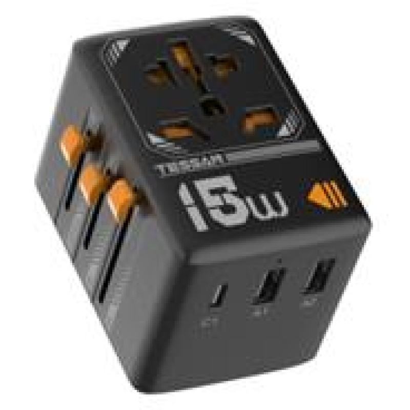 Tessan  15W International Travel Plug Adapter with 2USB-A and 1 USB-C