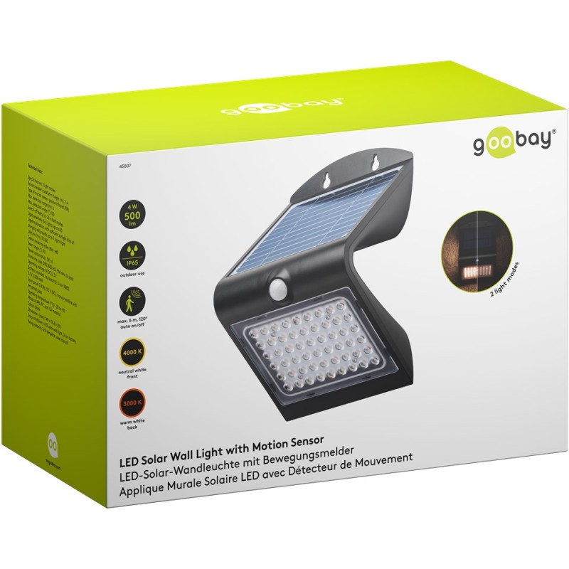 Goobay LED Solar Wall Light with Motion Sensor, 4 W, Black
