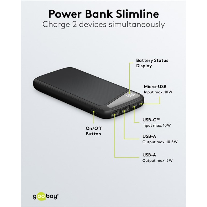 Goobay Power Bank Slimline 10,000 mAh