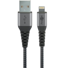 Lightning to USB-A Textile Cable with Metal Plugs (Space Grey/Silver), 1 m
