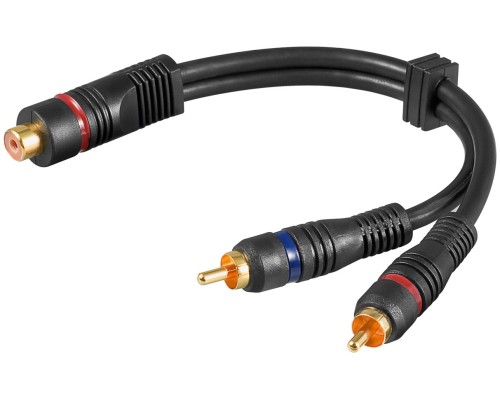 Audio Y Adapter Cable, 1x RCA Female to Stereo RCA Male, OFC, Double-shielded