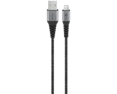 Micro-USB to USB-A Textile Cable with Metal Plugs (Space Grey/Silver), 0.5 m