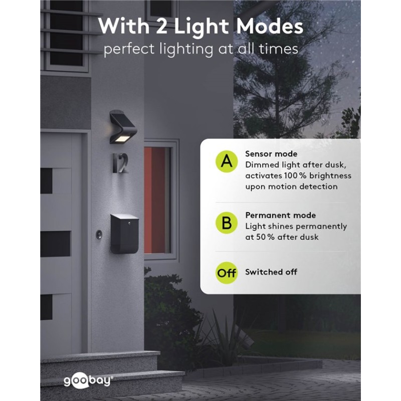 Goobay LED Solar Wall Light with Motion Sensor, 4 W, Black
