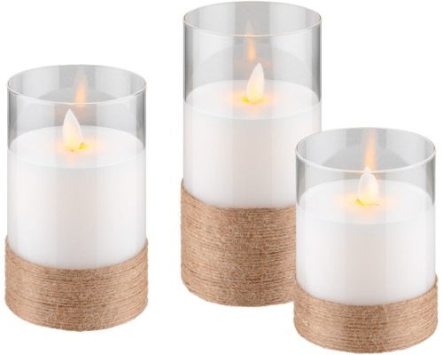 Set of 3 LED Real Wax Candles in Glass, White