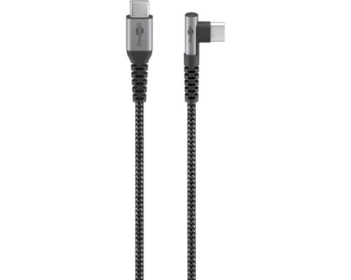 USB-C™ to USB-C™ Textile Cable with Metal Plugs (Space Grey/Silver), 90°, 0.5 m